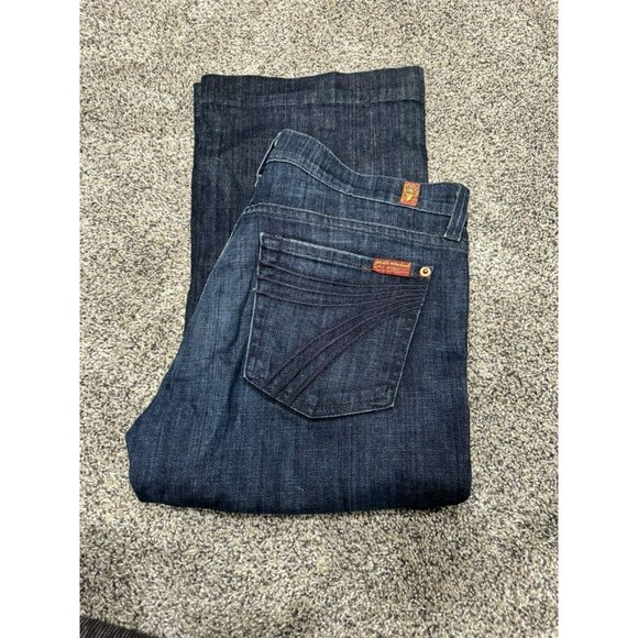 7 For All Mankind Dojo Crop Dark Wash Denim Size 28 EUC - Picture 2 of 9